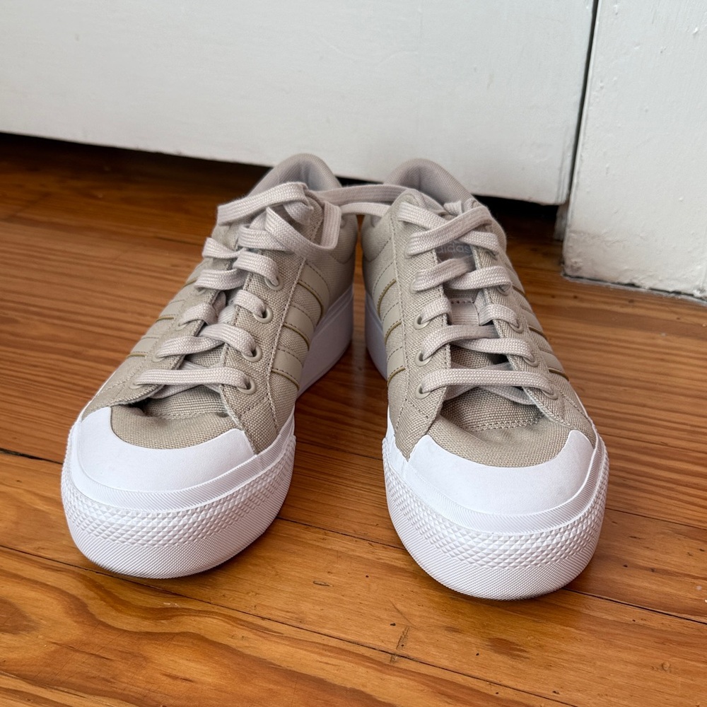 Adidas Beige Canvas Platform Sneakers